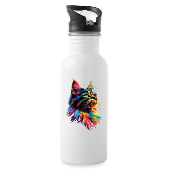 Maine Coon Cat Colorful Rainbow Maine Coon Cats - Water bottle with straw - white - Right