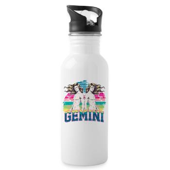 Gemini Horoscope Astrology Twins Sign Vintage. - Water bottle with straw - white - Right