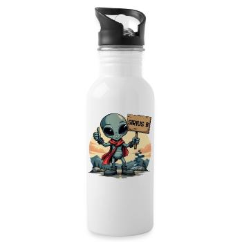 Cute Alien Hitchhiker Sirius B UFO Alien - Water bottle with straw - white - Right