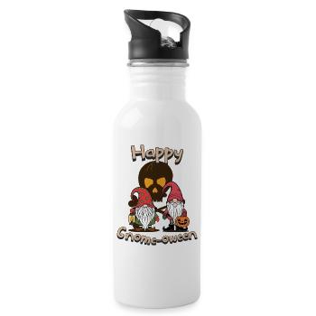 Happy Gnome-Oween Lustiger Halloween Gnom Spruch - Trinkflasche mit integriertem Trinkhalm - Weiß - Rechts