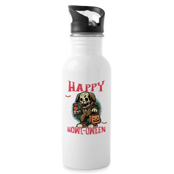 Happy Howl-Oween Lustiger Hunde Halloween Spruch - Trinkflasche mit integriertem Trinkhalm - Weiß - Rechts