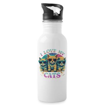 I Love My Cats Cats With Sunglasses - Water bottle with straw - white - Right