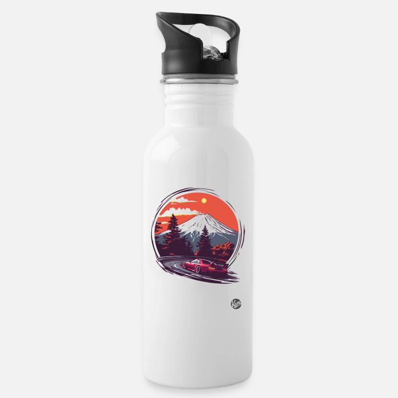 Mount Fuji JDM Rennwagen - Trinkflasche mit integriertem Trinkhalm - Weiß