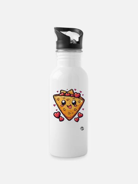 Amour, Nachos et Cœurs - Gourde avec paille intégrée - blanc