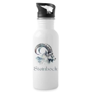 Elegantes Steinbock Sternzeichen Aquarell Geschenk - Trinkflasche mit integriertem Trinkhalm - Weiß - Rechts