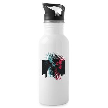 Neon Punk Rock Schädel City Skyline - Trinkflasche mit integriertem Trinkhalm - Weiß - Rechts