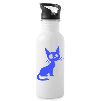 Crazy Cat Squints Funny Eyes Grimace Fun - Water bottle with straw - white - Right