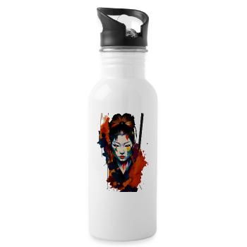 Samurai Warrior - Splash Art - Trinkflasche mit integriertem Trinkhalm - Weiß - Rechts