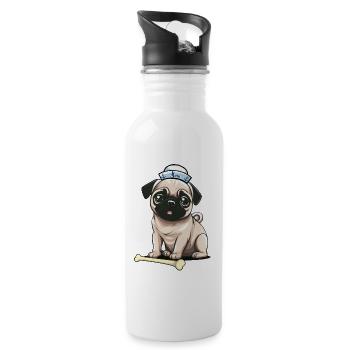 Chien Chiens Enfants Enfants Animaux de compagnie Carlin maritime - Gourde avec paille intégrée - blanc - Droite