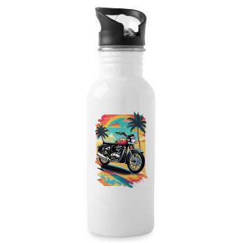 Moto rétro sur une plage tropicale - Gourde avec paille intégrée - blanc - Droite