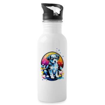 Cute puppy with lotus flowers - Water bottle with straw - white - Right