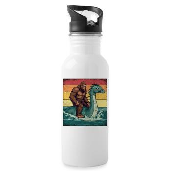 Bigfoot Reitet Loch Ness Monster Nessie - Trinkflasche mit integriertem Trinkhalm - Weiß - Rechts