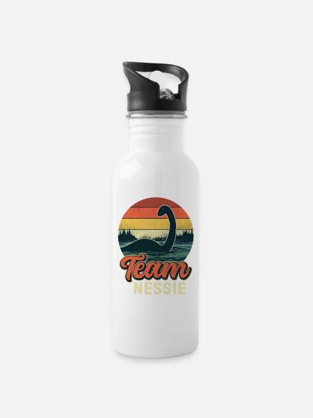 Team Nessie - Trinkflasche mit integriertem Trinkhalm - Weiß