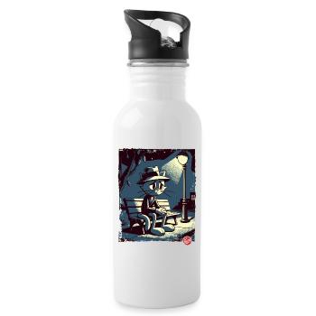 a night in the park and a melancholic cat - Water bottle with straw - white - Right