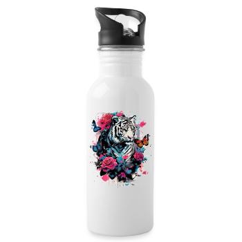 Majestic tiger with butterflies and roses - Water bottle with straw - white - Right