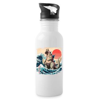 Funny Monster German Shepherd Dogzilla Anime Manga - Water bottle with straw - white - Right