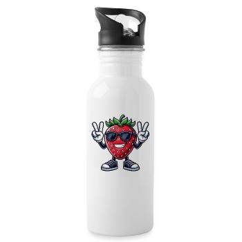Süße Erdbeere Cartoon Peace Frucht Fruchtig - Trinkflasche mit integriertem Trinkhalm - Weiß - Rechts