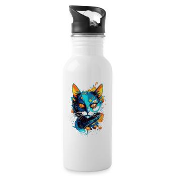 Chat de l’espace coloré - Gourde avec paille intégrée - blanc - Droite