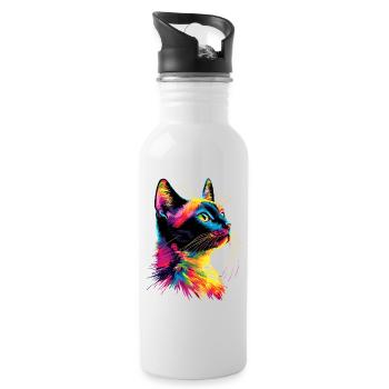Cat Colorful Rainbow Colors Popart Cat Mom Cats - Water bottle with straw - white - Right