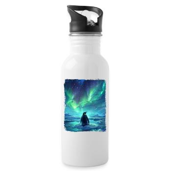 Northern Lights Animal Aurora Borealis Penguin - Water bottle with straw - white - Right