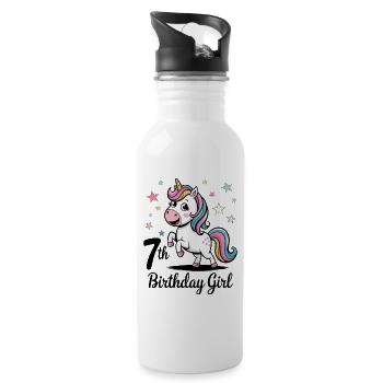 Licorne 7e anniversaire fille - Gourde avec paille intégrée - blanc - Droite