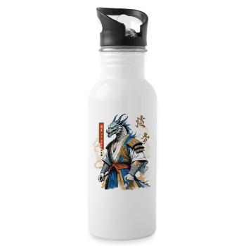 Dragon Samurai Vintage Ukiyo-e Style - Water bottle with straw - white - Right