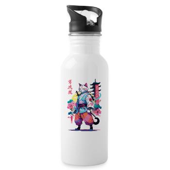 Chat samouraï Vaporwave Esthétique - Gourde avec paille intégrée - blanc - Droite