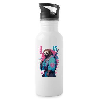 Samurai Sloth Aesthetic Vaporwave Style - Water bottle with straw - white - Right