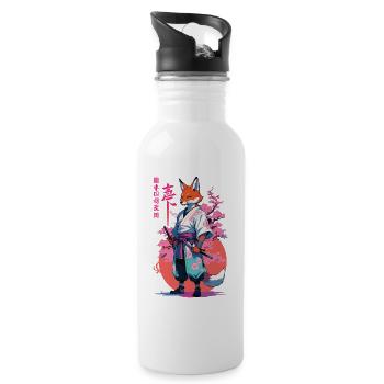 Kitsune Samurai Fuchs Aesthetic Vaporwave Stil - Trinkflasche mit integriertem Trinkhalm - Weiß - Rechts