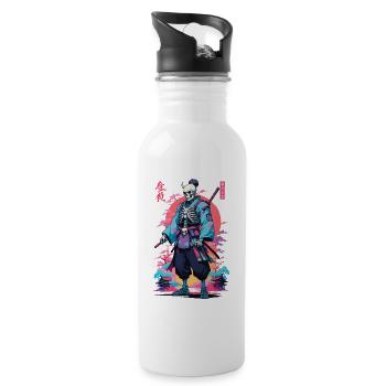 Oni Skeleton Samurai & Vaporwave Aesthetic Design - Water bottle with straw - white - Right