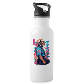Tiger Yokai Vaporwave Aesthetic Samurai Art - Water bottle with straw - white - Right
