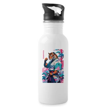 Tiger Yokai Vaporwave Aesthetic Samurai Art - Water bottle with straw - white - Right
