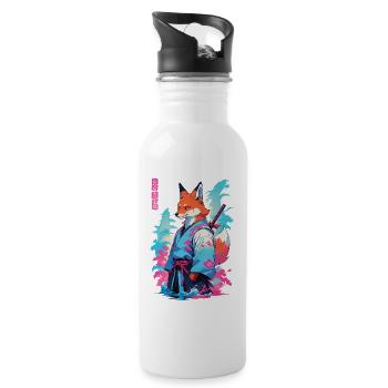 Kitsune Samurai Fox Esthétique Style Vaporwave - Gourde avec paille intégrée - blanc - Droite