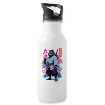 Tanuki Yokai Vaporwave Aesthetic Samurai Art - Water bottle with straw - white - Right