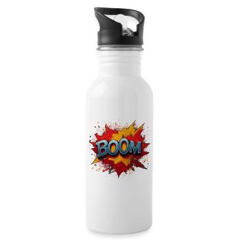 Boom Comic Sound Effect – Bold Pop Art Design - Water bottle with straw - white - Right