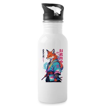 Kitsune Samurai Fuchs Aesthetic Vaporwave Stil - Trinkflasche mit integriertem Trinkhalm - Weiß - Rechts