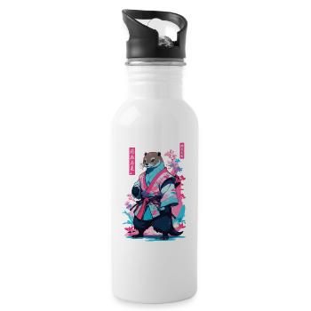 Samouraï Loutre Esthétique Vaporwave Japon Art - Gourde avec paille intégrée - blanc - Droite