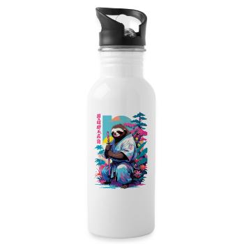 Samurai Sloth Aesthetic Vaporwave Style - Water bottle with straw - white - Right