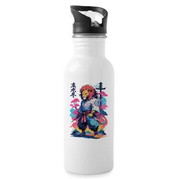Samouraï Lion Esthétique Vaporwave Style Japon Art - Gourde avec paille intégrée - blanc - Droite