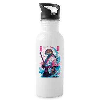 Samurai Otter Aesthetic Vaporwave Asiatischer Stil - Trinkflasche mit integriertem Trinkhalm - Weiß - Rechts