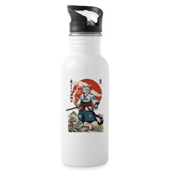Samurai Cat Vintage Ukiyo-E Japanese - Water bottle with straw - white - Right