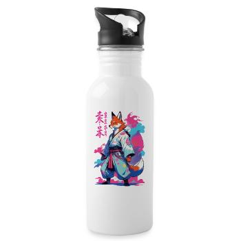 Kitsune Samurai Fuchs Aesthetic Vaporwave Stil - Trinkflasche mit integriertem Trinkhalm - Weiß - Rechts
