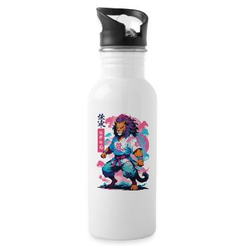 Samurai Löwe Aesthetic Vaporwave Stil Japan Kunst - Trinkflasche mit integriertem Trinkhalm - Weiß - Rechts