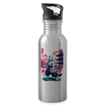 Chat samouraï Vaporwave Esthétique Japon Art - Gourde avec paille intégrée - argent clair - Droite