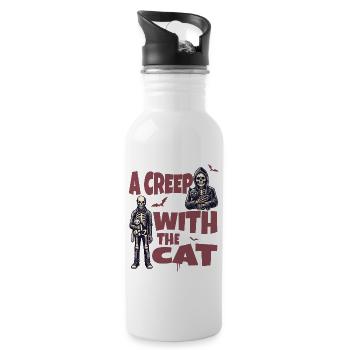 A scary with the cat Halloween motif - Water bottle with straw - white - Right