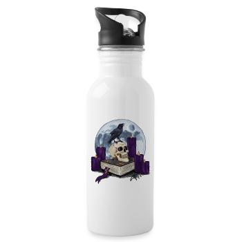 Witch book with skull and raven at full moon - Water bottle with straw - white - Right