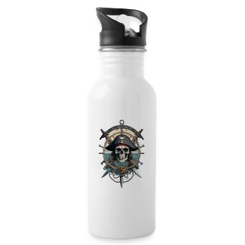 Pirate Flags Skull Jolly Roger Pirate Costume - Water bottle with straw - white - Right