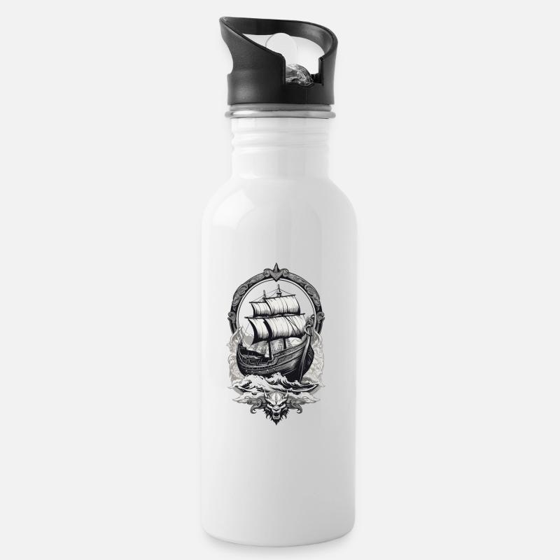 Abenteuerliche Wikinger Reise Auf Hoher See - Trinkflasche mit integriertem Trinkhalm - Weiß