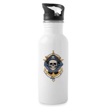Drapeaux de pirate crâne Jolly Roger costume de pirate - Gourde avec paille intégrée - blanc - Droite