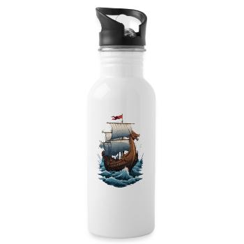 Wikinger Drachenboot Auf Hoher See - Trinkflasche mit integriertem Trinkhalm - Weiß - Rechts